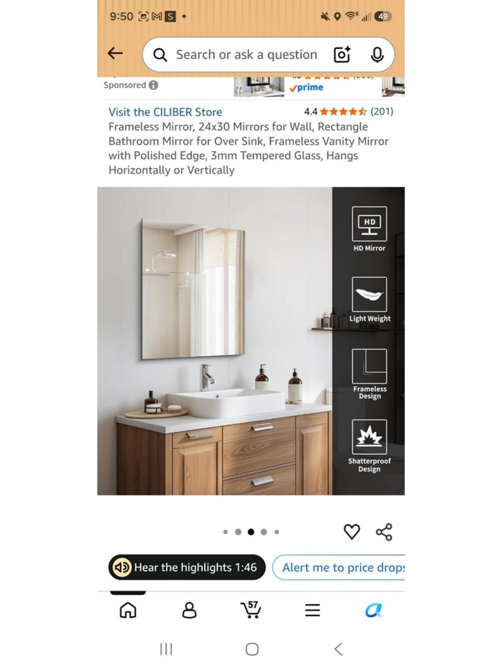 Frameless 24x30 Inch Rectangle Bathroom Mirror with Polished Edge, 3mm Tempered